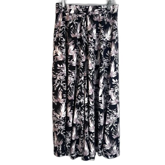 B My Story NWT Black Tropical Leafy Very Wide Leg Culotte Pant Size XL - Picture 1 of 12